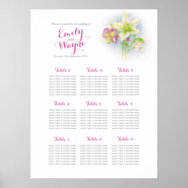 Poster Gráfico de assentos da mesa de casamento com aquar (Frente)