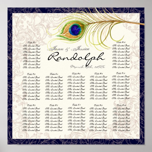 Pôster Gráfico de Assentos da Mesa de Recepção de Peacock (Frente)