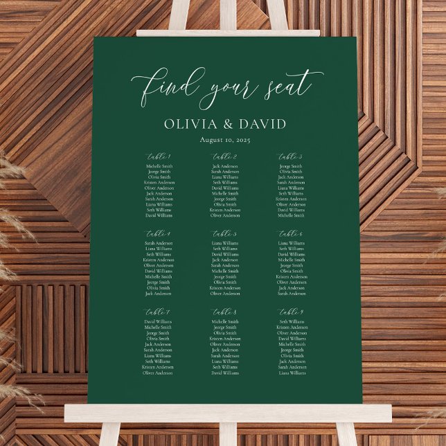 Poster Gráfico de Assentos da Mesa Emerald Elegant Script (Criador carregado)