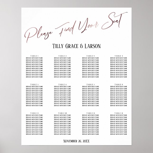 Poster Gráfico de assentos da Recepção de casamento Doura (Frente)