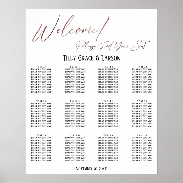 Poster Gráfico de assentos da Recepção de casamento Doura (Frente)