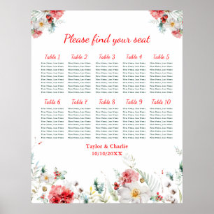 Poster Gráfico de Assentos de 10 Mesas para Casamento Flo