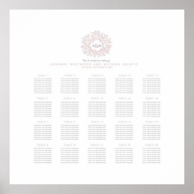 Poster Gráfico de assentos de 20 mesas do casamento de mo (Frente)