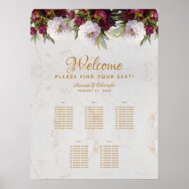 Poster Gráfico de Assentos de 5 Mesas Mármore Burgundy Pe