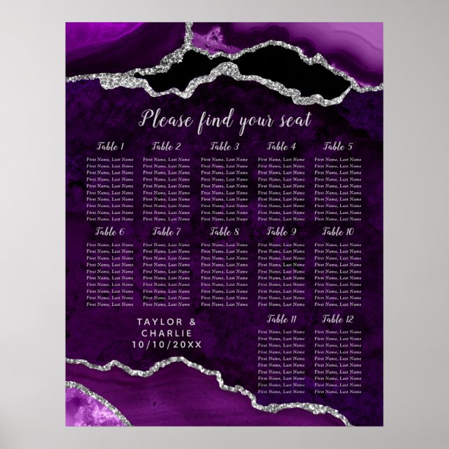 Poster Gráfico de Assentos de Agata de Prata Roxo 12 (Frente)