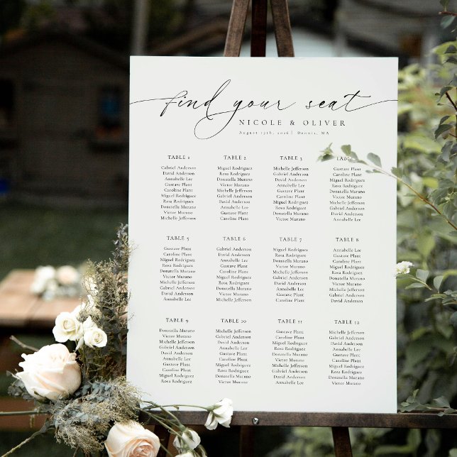 Poster Gráfico de Assentos de Boas-Vindas 12 Mesas Rótulo (Welcome Seating Chart 12 Tables, Wedding Seating Plan)