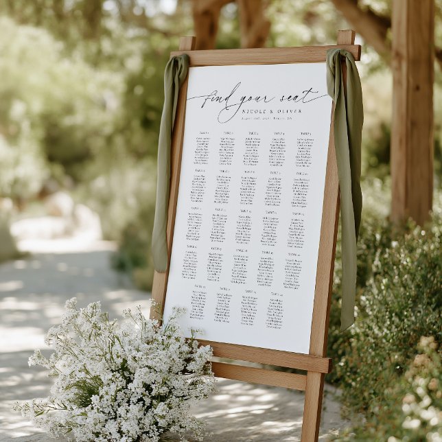 Poster Gráfico de Assentos de Boas-Vindas com 24 Mesas em (Modern Script 24 Tables Welcome Seating Chart, Seating Plan)