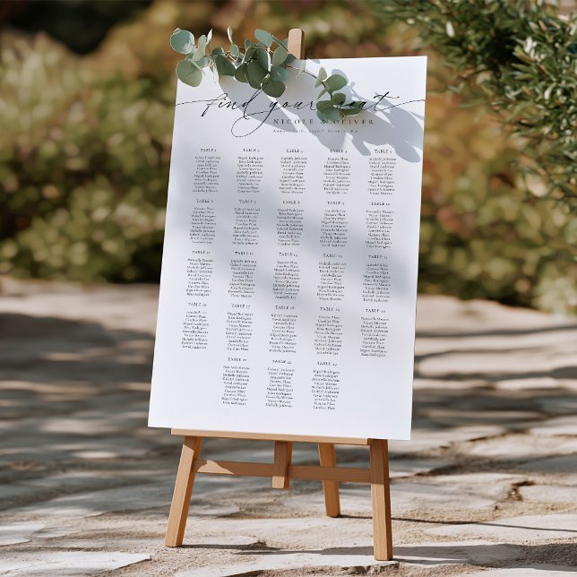 Poster Gráfico de Assentos de Boas-Vindas de 23 Mesas Mod (23 Tables Welcome Seating Chart Modern Script, Seating Plan)