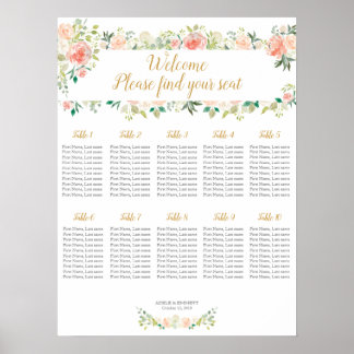 Poster Gráfico de assentos de casamento 10 mesas | ROSAS