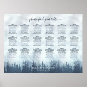 Poster Gráfico de Assentos de Casamento 18 Mesas Azul Neb