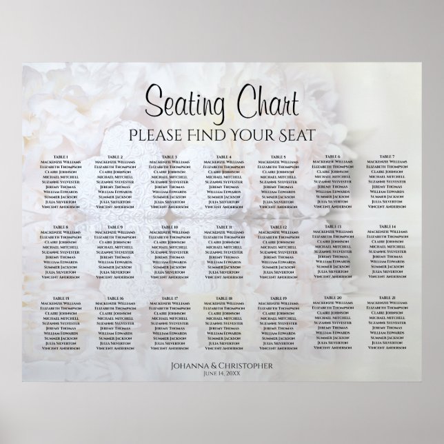 Poster Gráfico de Assentos de Casamento 21 Mesa Reflexões (Frente)