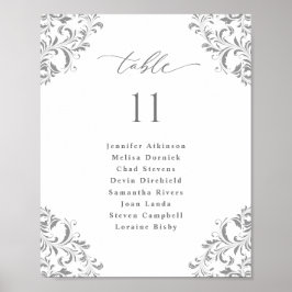 Poster Gráfico de Assentos de Casamento 8x10 Floreio Cinz