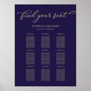 Poster Gráfico de Assentos de Casamento 9 Mesas Chic Dour