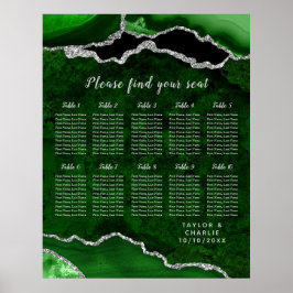 Poster Gráfico de Assentos de Casamento Ágata Prata Verde