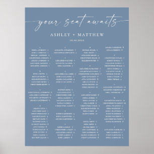 Poster Gráfico de Assentos de Casamento Alfabetico Azul E