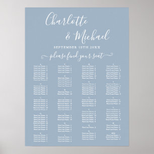 Poster Gráfico de Assentos de Casamento Alfabetico Azul E
