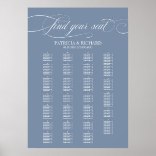 Poster Gráfico de Assentos de Casamento Alfabético Azul E