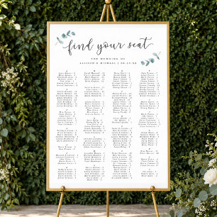 Poster Gráfico de Assentos de Casamento Alfabetico com Eu