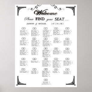 Poster Gráfico de Assentos de Casamento Alfabetico Preto