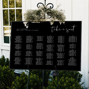 Poster Gráfico de Assentos de Casamento Alfabético Preto