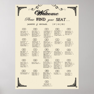 Poster Gráfico de Assentos de Casamento Alfabetico Simple