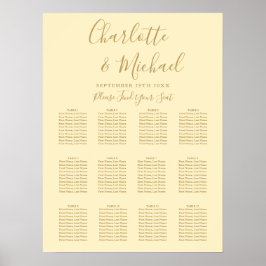 Poster Gráfico de Assentos de Casamento Amarelo e Dourado