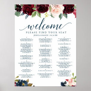 Poster Gráfico de Assentos de Casamento Azul Burgundy Bre