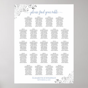 Poster Gráfico de Assentos de Casamento Azul e Branco - M