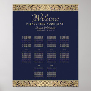 Poster Gráfico de Assentos de Casamento Azul Marinho 10 M