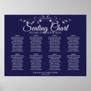 Poster Gráfico de Assentos de Casamento Azul Marinho de M