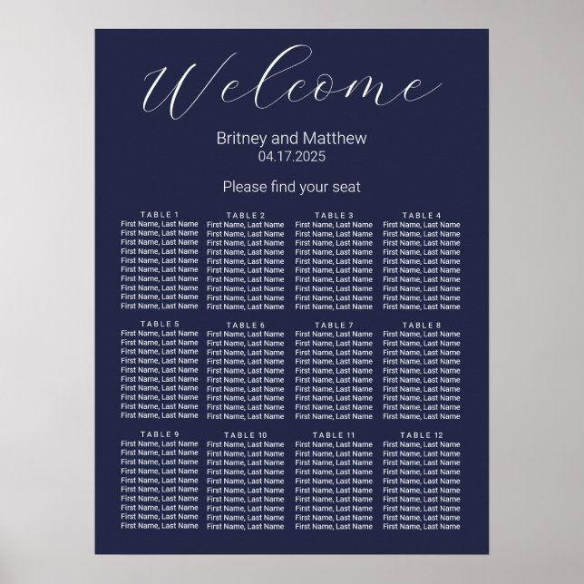 Poster Gráfico de Assentos de Casamento Azul Marinho Mini (Frente)