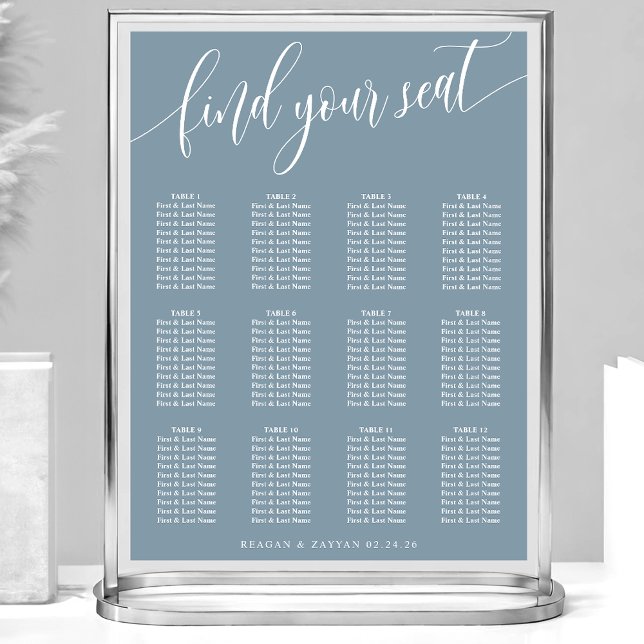 Poster Gráfico de Assentos de Casamento Azul Simples e So (Criador carregado)