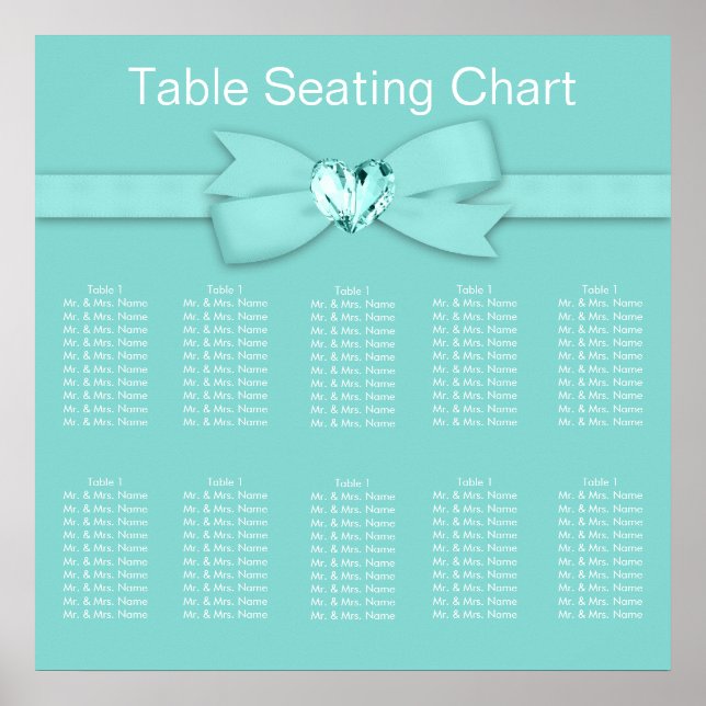 Pôster Gráfico de Assentos de Casamento Azul Turquesa Ele (Frente)