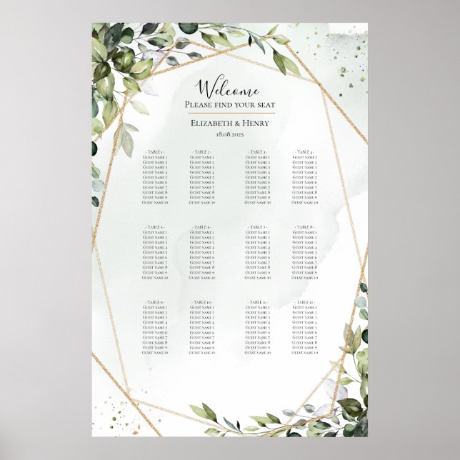 Poster Gráfico de assentos de casamento boho em dourado e (Frente)