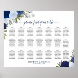 Poster Gráfico de Assentos de Casamento Boho Floral Azul