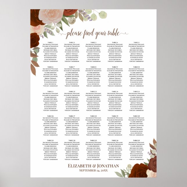 Poster Gráfico de Assentos de Casamento Boho Outono com 2 (Frente)