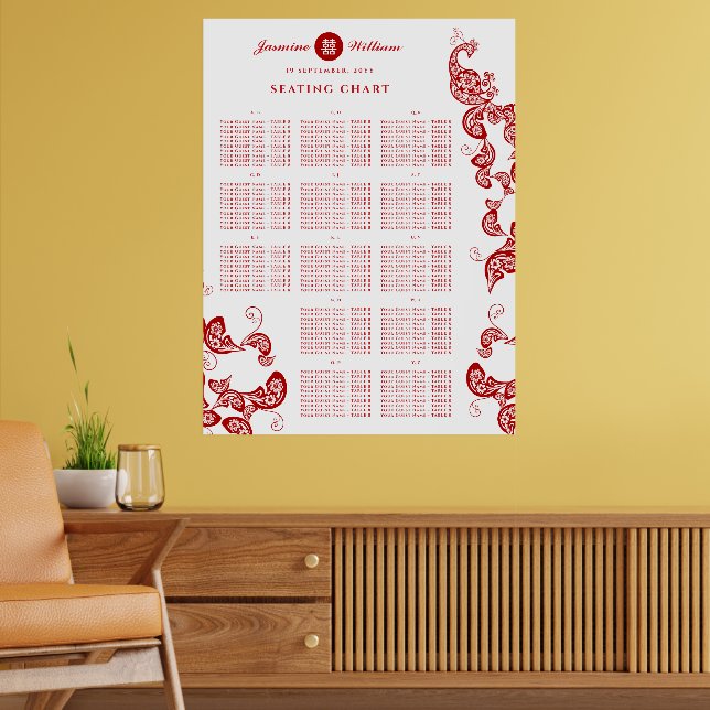 Poster Gráfico de Assentos de Casamento Boho Peacock Flor (Sala de Estar 2)