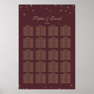 Pôster Gráfico de Assentos de Casamento Borgonha Dourado