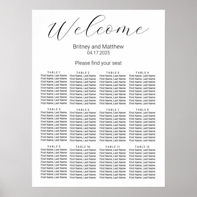 Poster Gráfico de Assentos de Casamento Branco Minimalist (Frente)