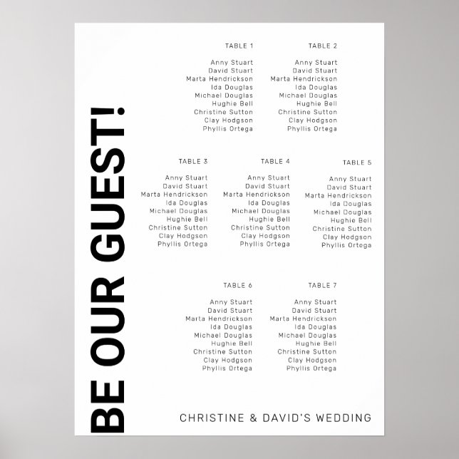 Poster Gráfico de assentos de Casamento Branco Simples co (Frente)