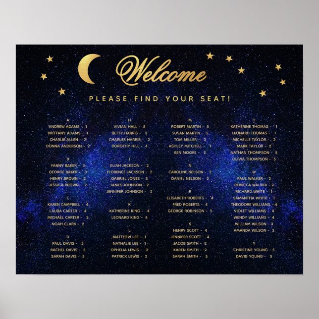Poster Gráfico de Assentos de Casamento Celestial em Orde (Frente)