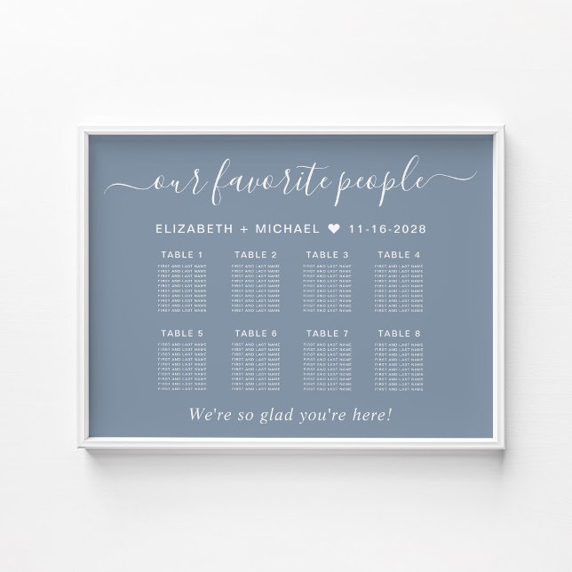 Poster Gráfico de Assentos de Casamento Chic 8 Mesas Azul (Criador carregado)