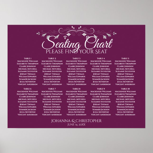 Poster Gráfico de Assentos de Casamento Chic Magenta Plum (Frente)