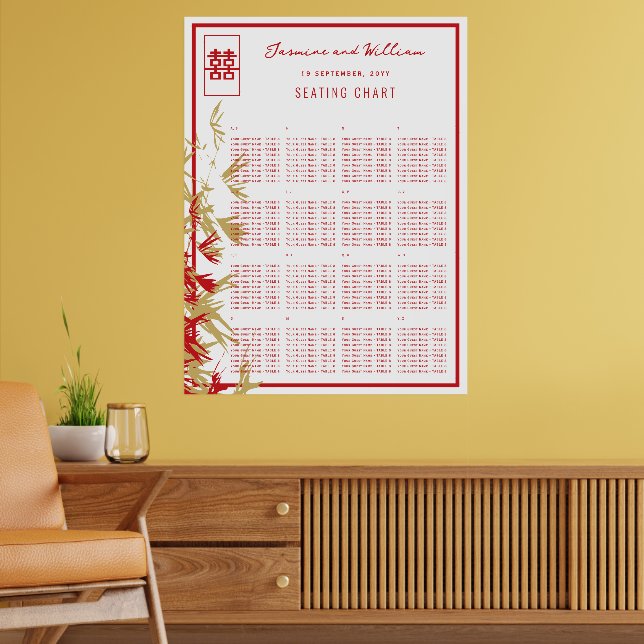 Poster Gráfico de Assentos de Casamento Chinês de Folhas  (Sala de Estar 2)