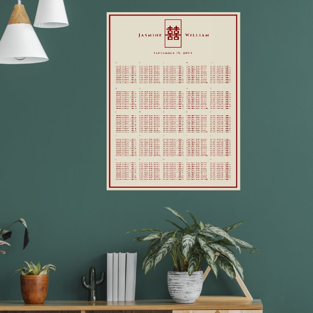 Poster Gráfico de Assentos de Casamento Chinês Dupla Feli (Sala de Estar 1)