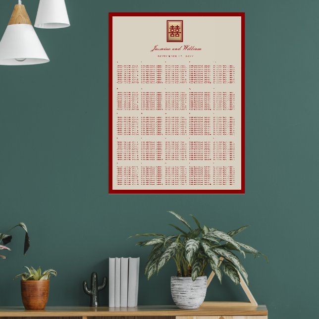 Poster Gráfico de Assentos de Casamento Chinês Dupla Feli (Sala de Estar 1)