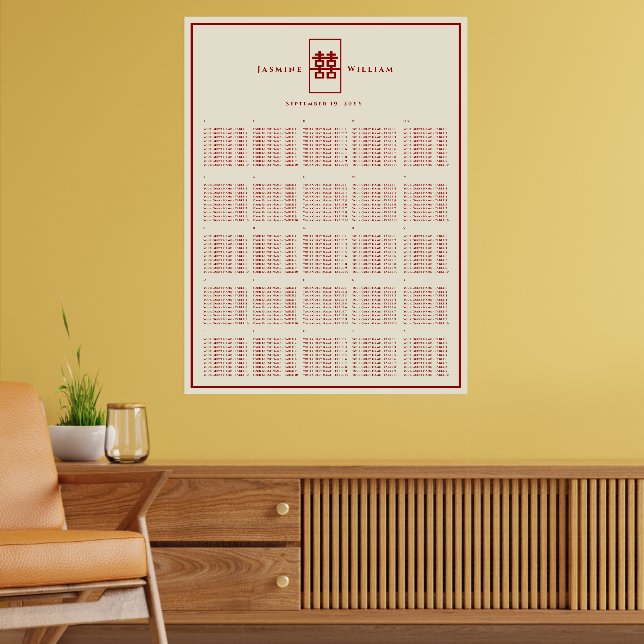 Poster Gráfico de Assentos de Casamento Chinês Dupla Feli (Sala de Estar 2)