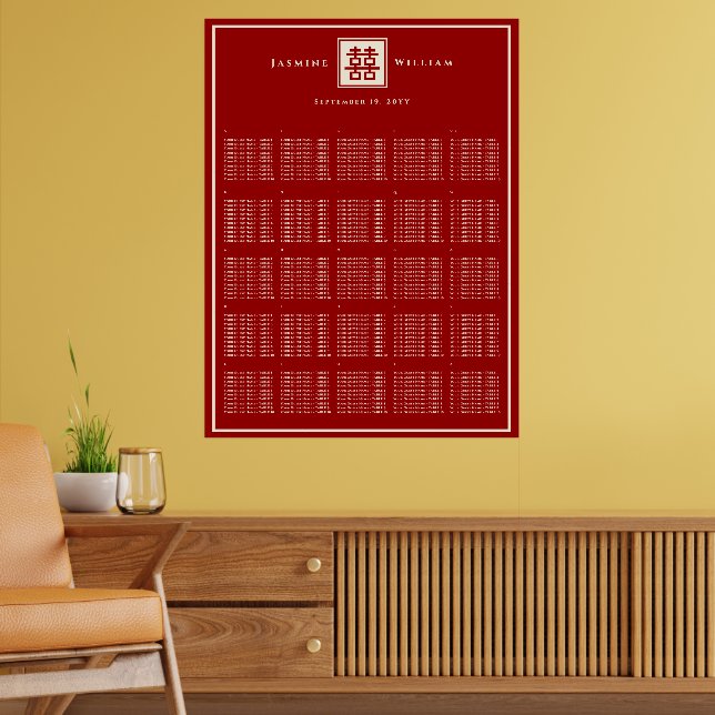 Poster Gráfico de Assentos de Casamento Chinês Felicidade (Sala de Estar 2)