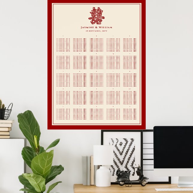 Pôster Gráfico de Assentos de Casamento Chinês Felicidade (Escritório em casa)