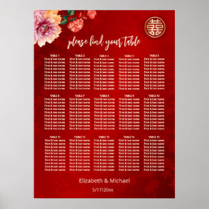 Poster Gráfico de Assentos de Casamento Chinês Vermelho P